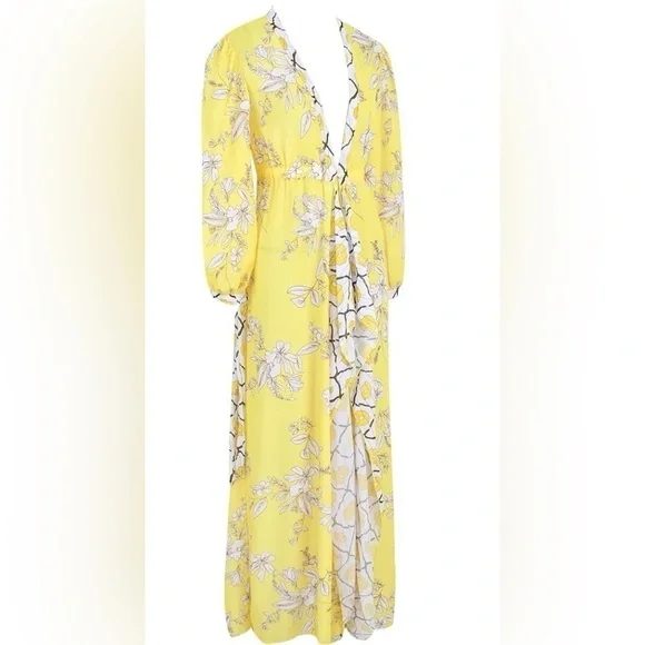 Elegant Bohemian Floral Tropical Print Long Sleeve Maxi Swimsuit Coverup Kimono - Picture 11 of 13